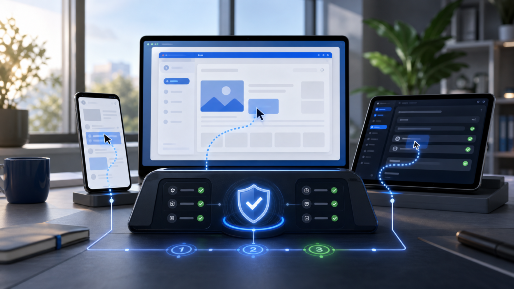 AI agent controlling browser, mobile and desktop screens from a secure control console
