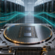 Custom AI inference processor in a data center with request streams moving through server racks