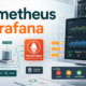 Prometheus and Grafana monitoring pipeline with metrics, dashboards, and alerts