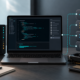 Developer workstation running local language models with Ollama, laptop terminal, model blocks, and local hardware resources