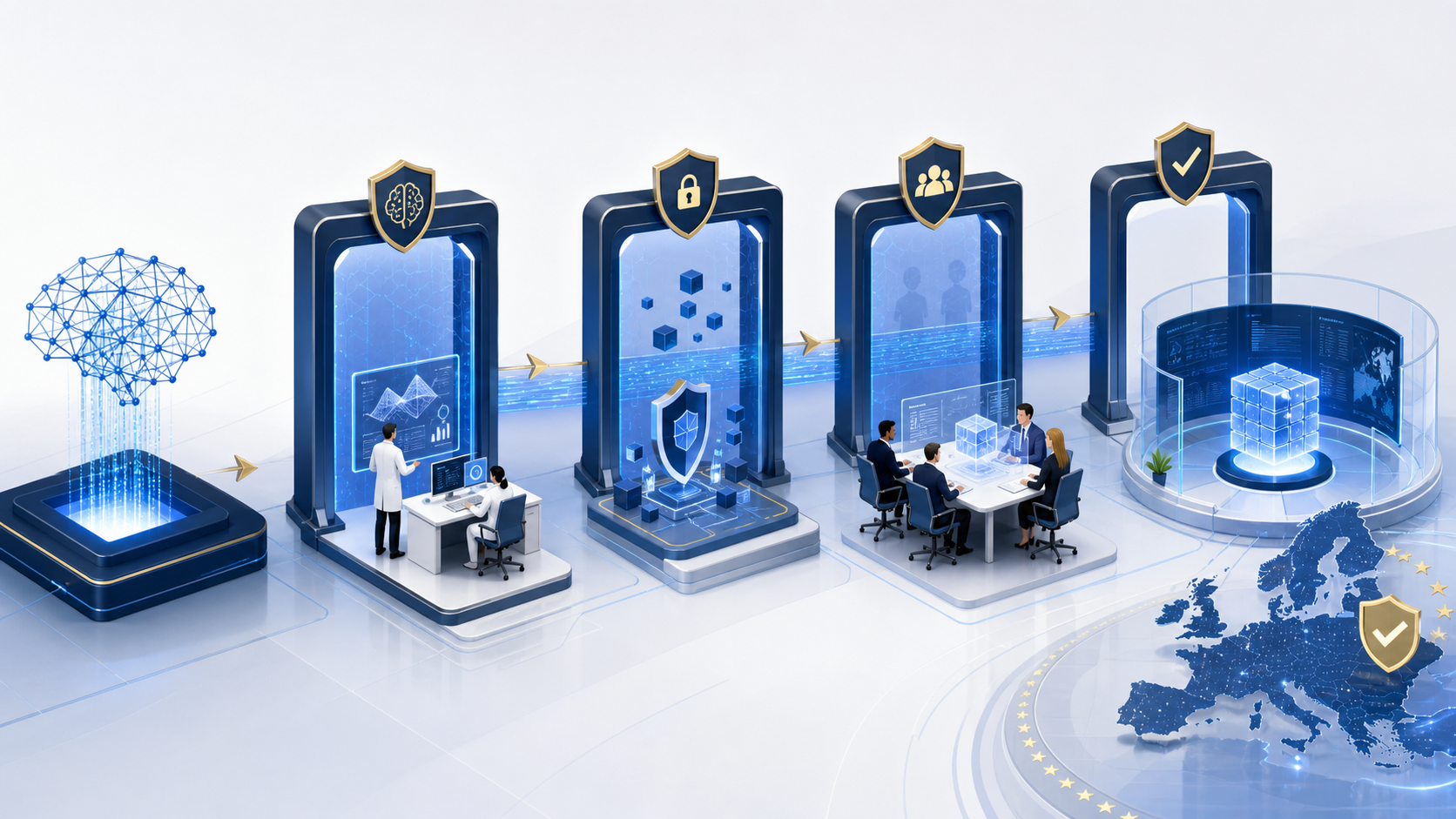 Advanced AI model moving through capability testing, cyber-risk assessment, independent review and controlled release gates