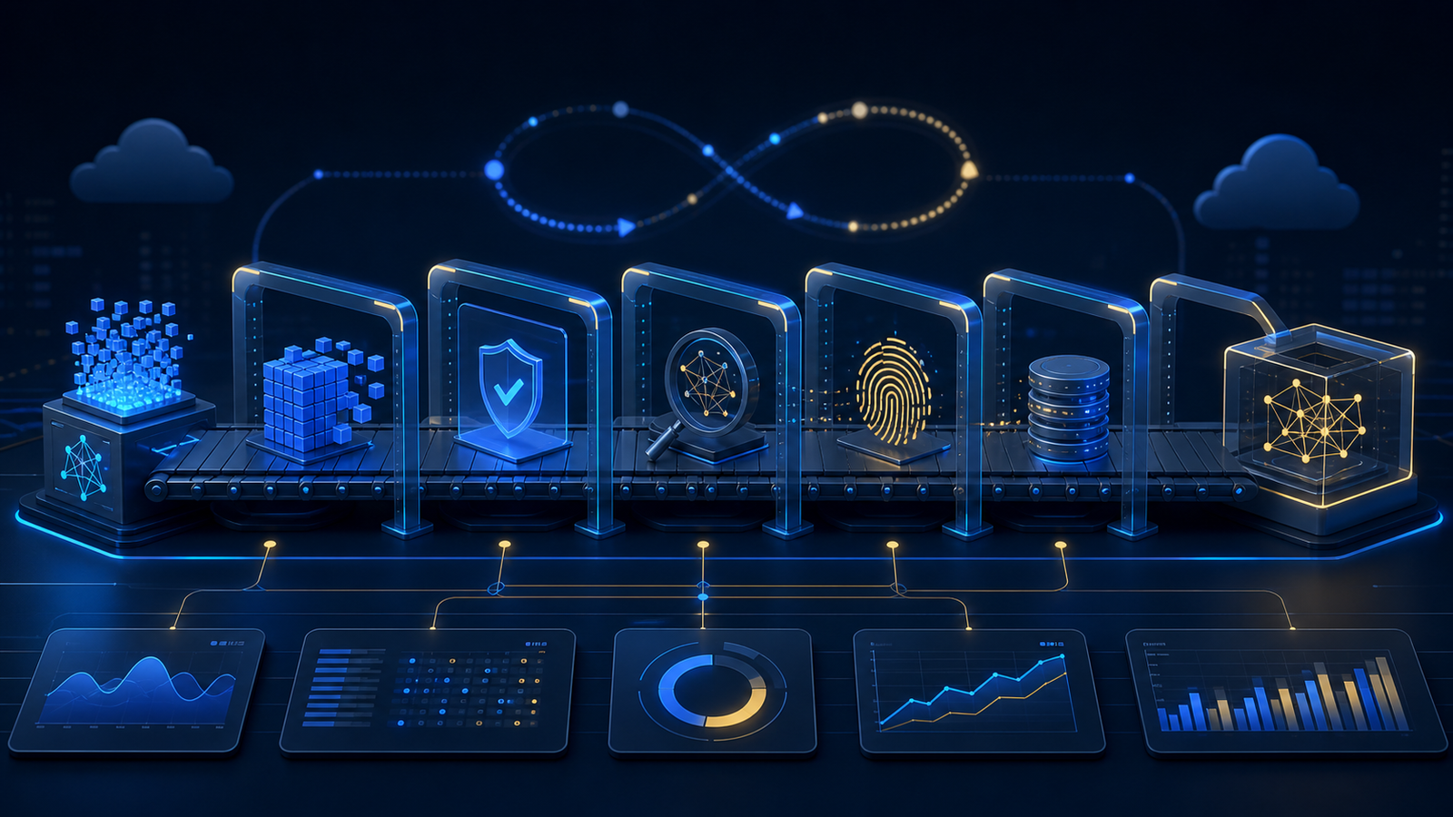 AI delivery pipeline with disclosure checks, provenance marking, deployment records and monitoring gates
