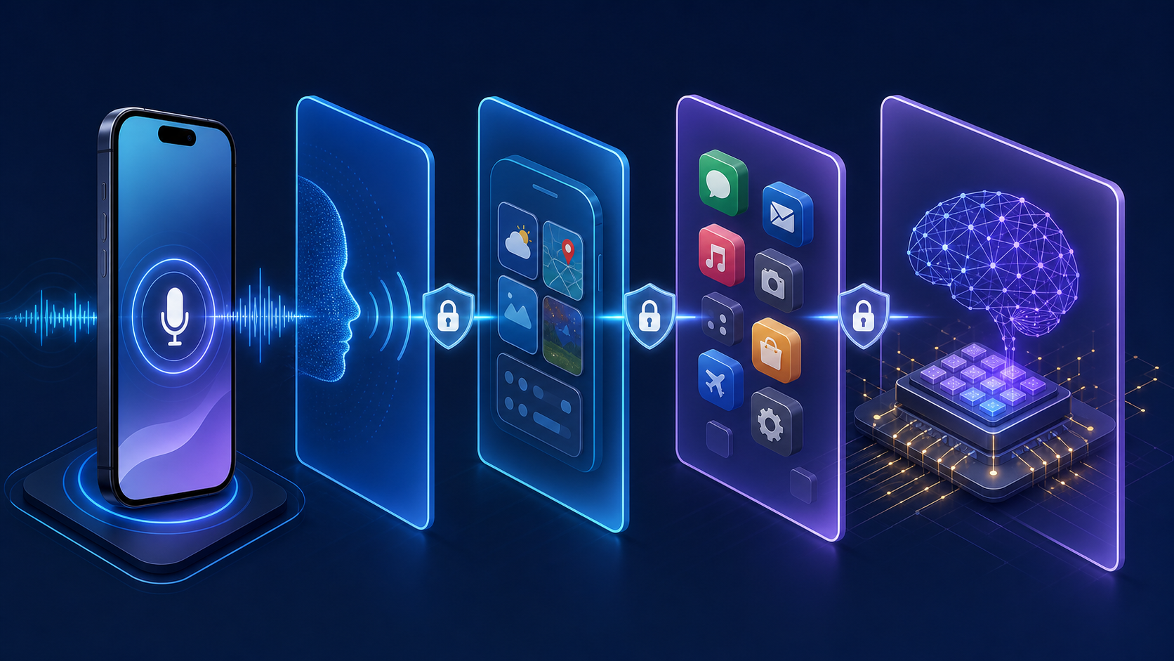 Mobile AI assistant interoperability layers connecting voice activation, device context, app actions and on-device models