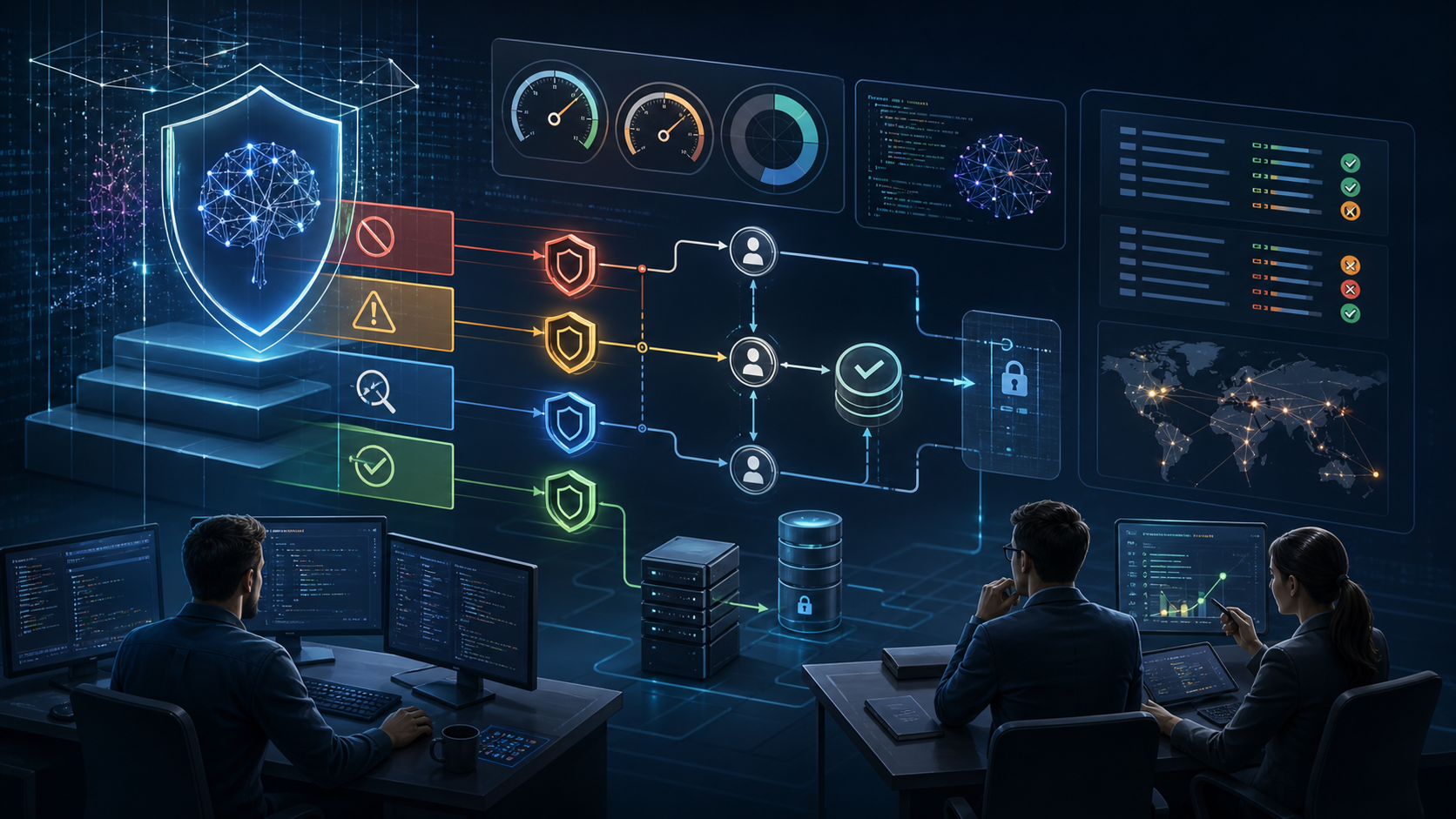 AI security control plane showing model safeguards, access tiers, audit logs, and policy review workflows