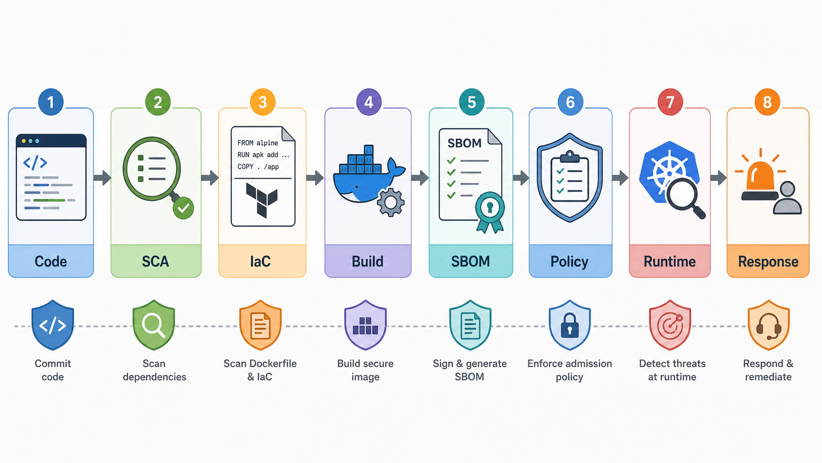 Container security lifecycle from code scanning to runtime response