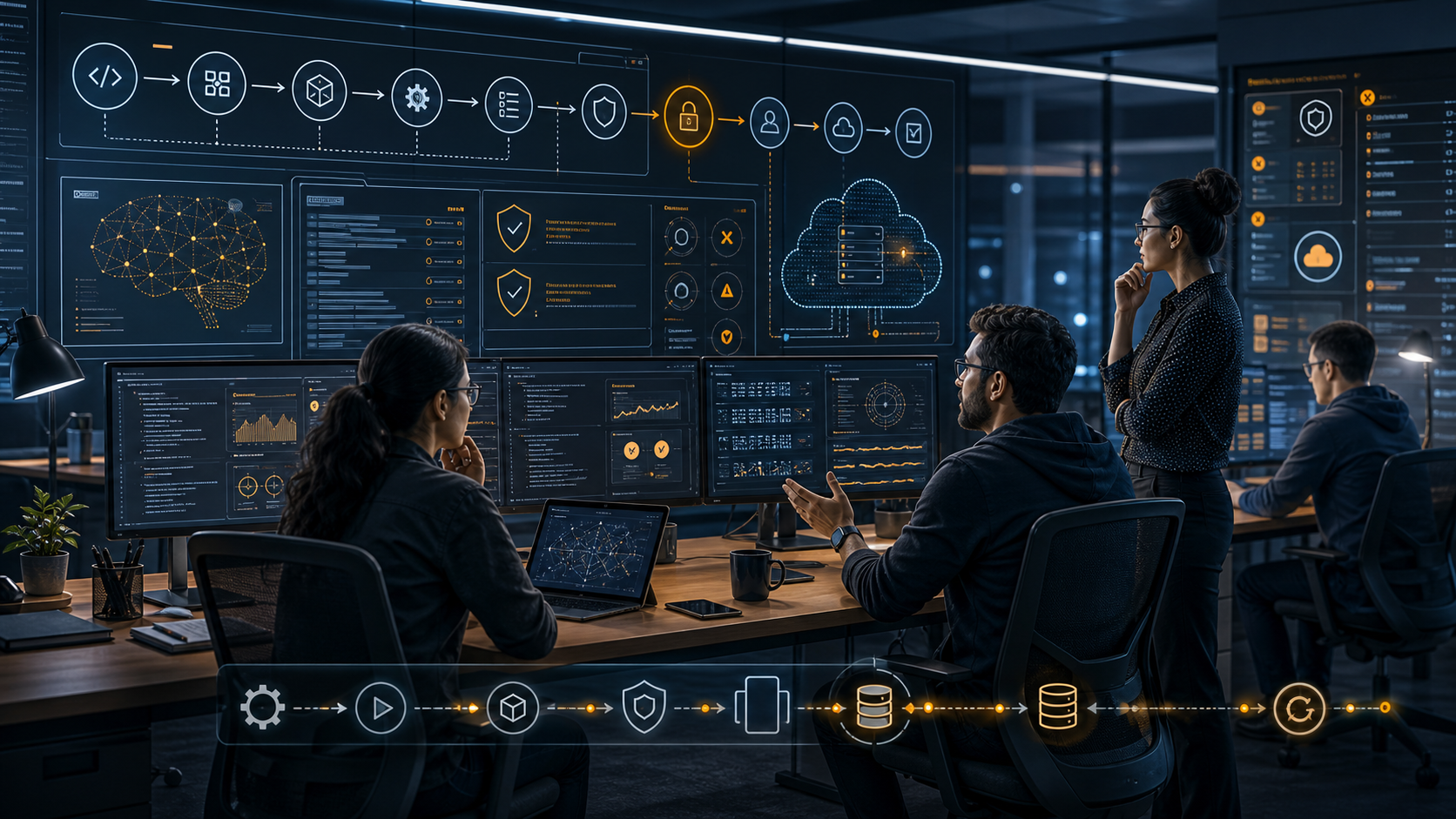 Platform and DevOps engineers reviewing AI-generated security findings across CI pipelines, cloud access, and human approval gates