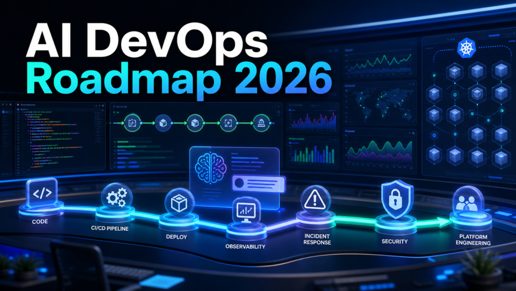 AI DevOps Roadmap 2026 featured thumbnail showing CI/CD, observability, security, incident response, and platform engineering.