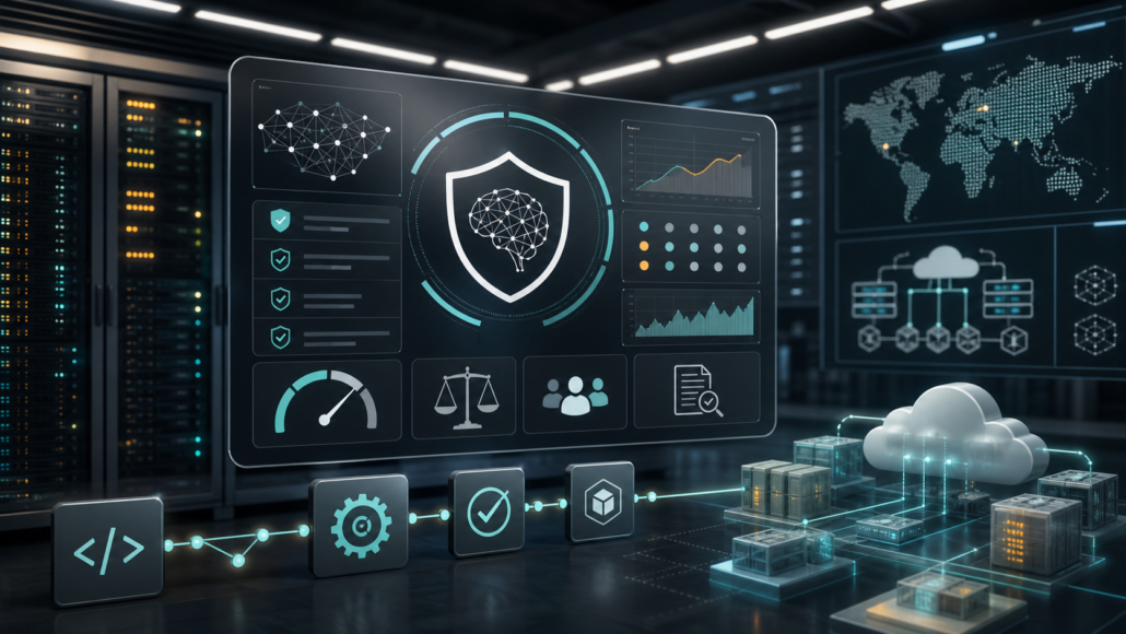 AI safety governance dashboard over cloud infrastructure