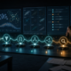 Editorial illustration of AI agents inspecting scientific datasets, audit trails and review checkpoints before release.