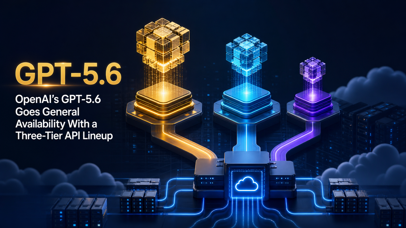 GPT-5.6 three-tier API lineup connected to cloud infrastructure