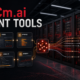 Abstract editorial illustration of coding agents connecting ROCm software workflows to AMD Helios AI infrastructure
