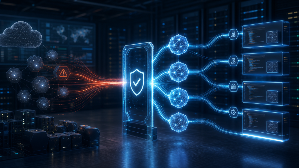 Abstract cloud operations gateway reconnecting AI model routes to developer systems
