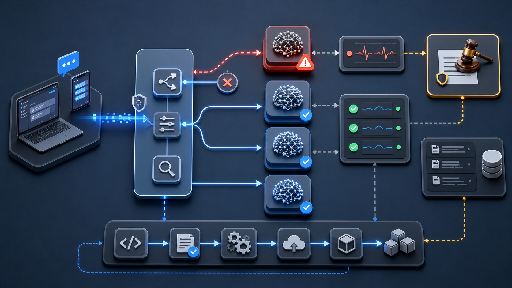 Diagram-style illustration of AI application fallback routing across multiple model endpoints