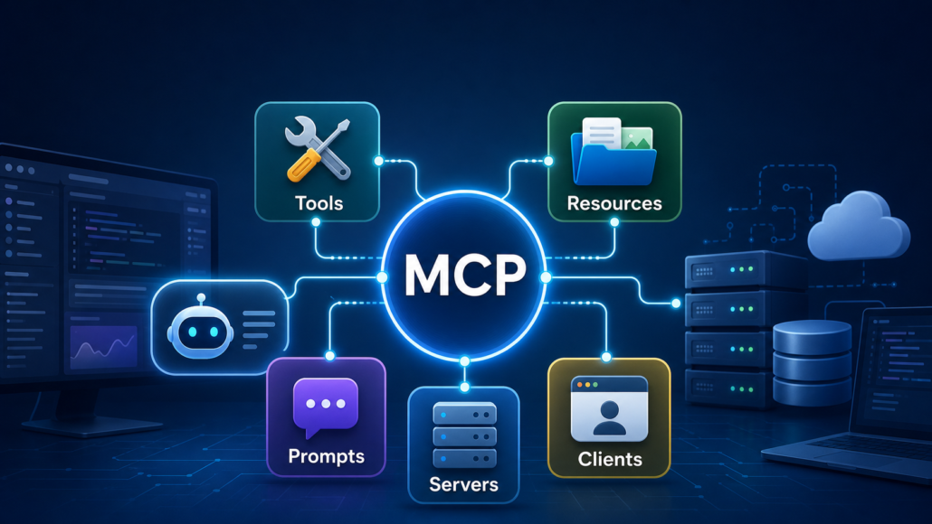 Model Context Protocol hub connecting AI clients, MCP servers, tools, resources and prompts