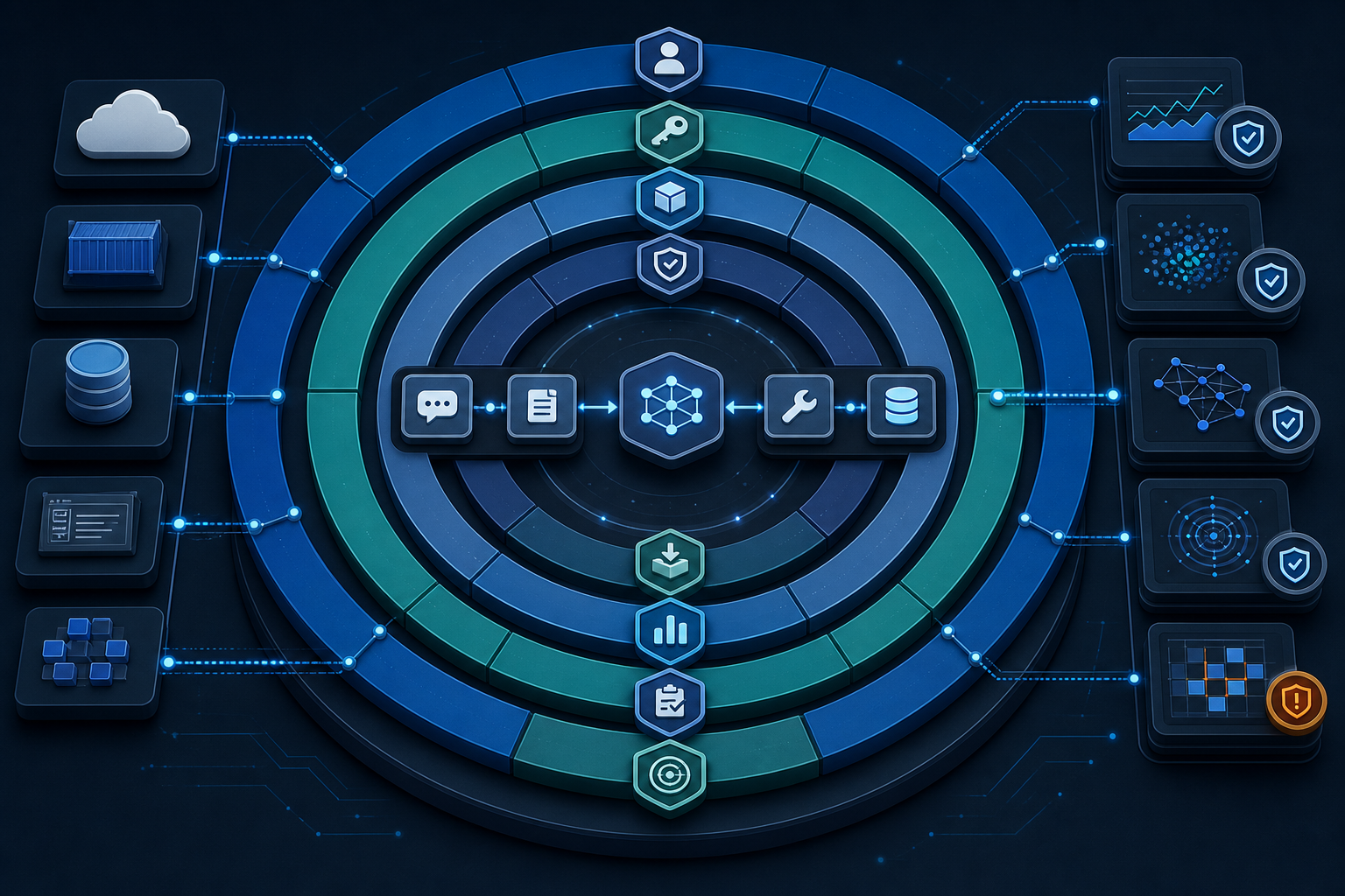 Layered AI agent defense architecture combining identity, permissions, isolation, safe artifacts, telemetry, evaluation and independent verification