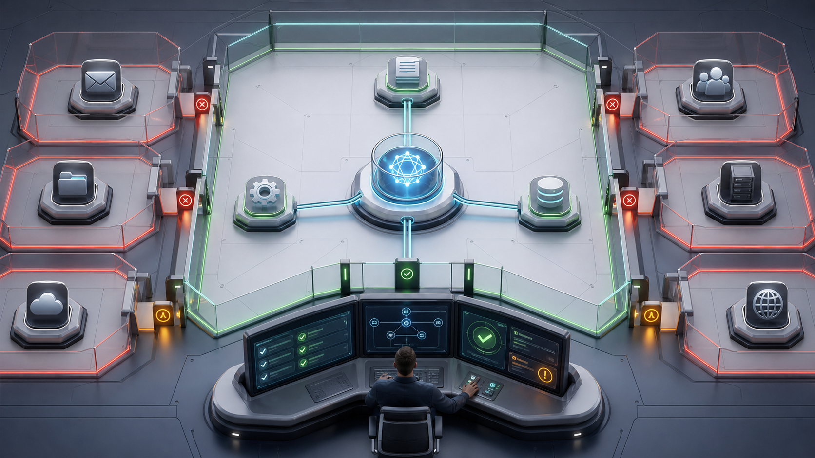 Enterprise AI agent connected only to approved tools inside a least-privilege boundary with human oversight