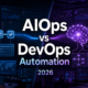 AIOps vs DevOps automation 2026 thumbnail showing CI/CD workflows, telemetry, alerts, and AI-assisted operations dashboards.