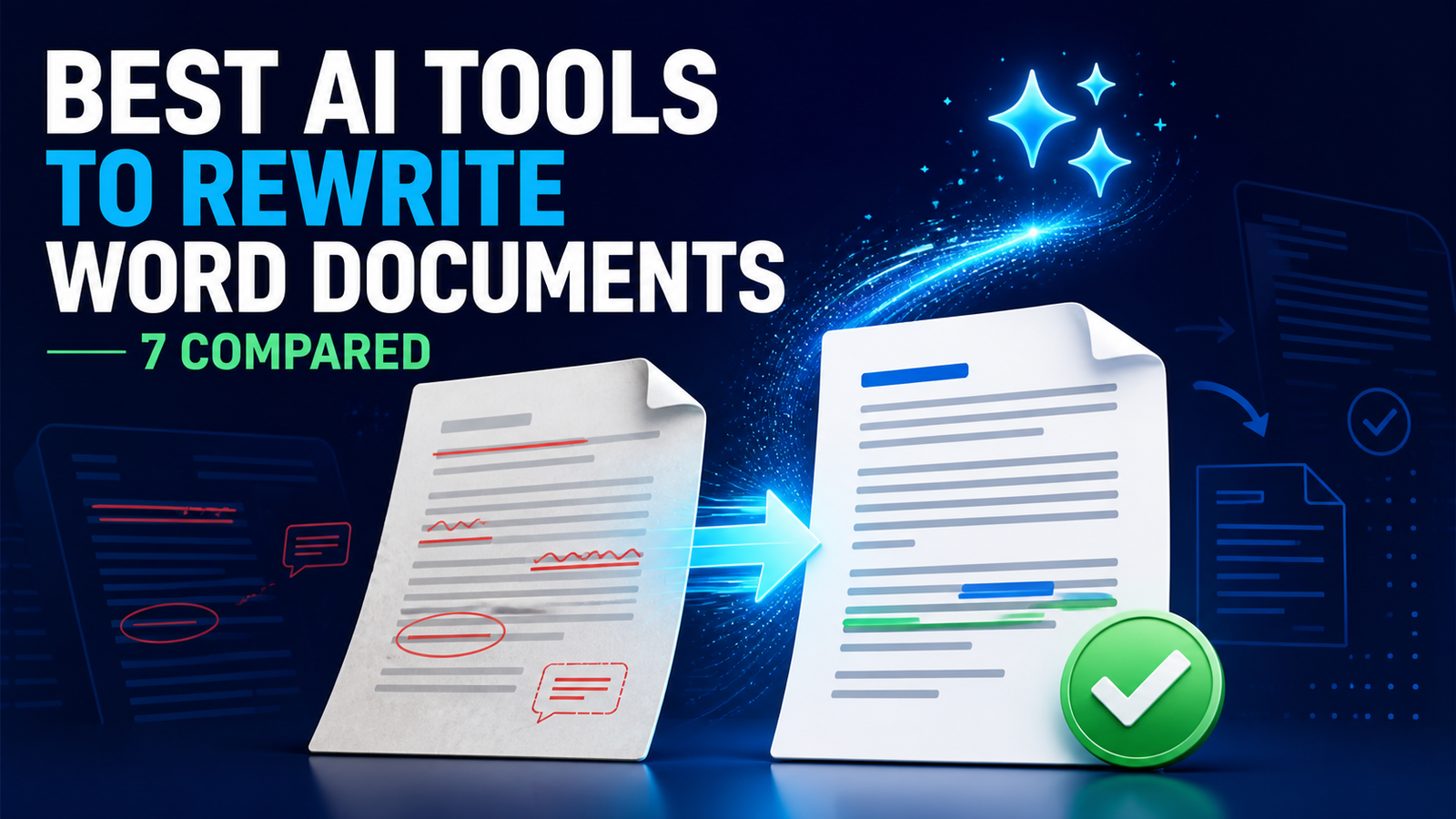 Best AI tools to rewrite Word documents shown as an edited draft becoming a reviewed document