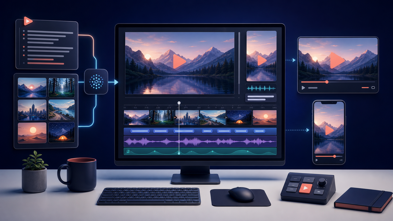 Best free AI video generators for YouTube shown as an AI-assisted editing workflow