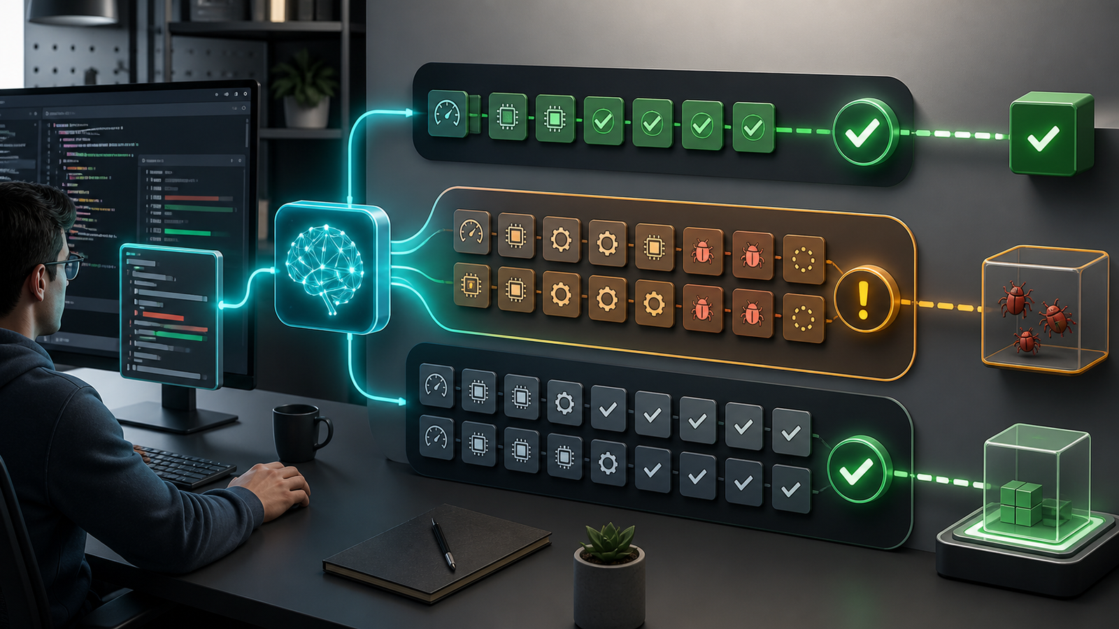 AI prioritizing fast CI tests and separating flaky tests before a full regression suite