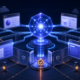 Editorial illustration of an AI browser agent operating across authenticated web tools behind layered security controls
