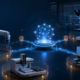 AI control plane connecting a robotic arm, microscope, liquid handler and industrial equipment through protected interfaces.