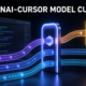 Abstract editorial image of an AI coding workflow reaching a controlled model-access transition point