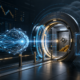 Abstract editorial illustration of an AI agent entering a controlled financial execution gateway for Binance Agent OS