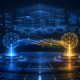 Abstract AI command center illustrating a leadership handoff between two connected neural systems