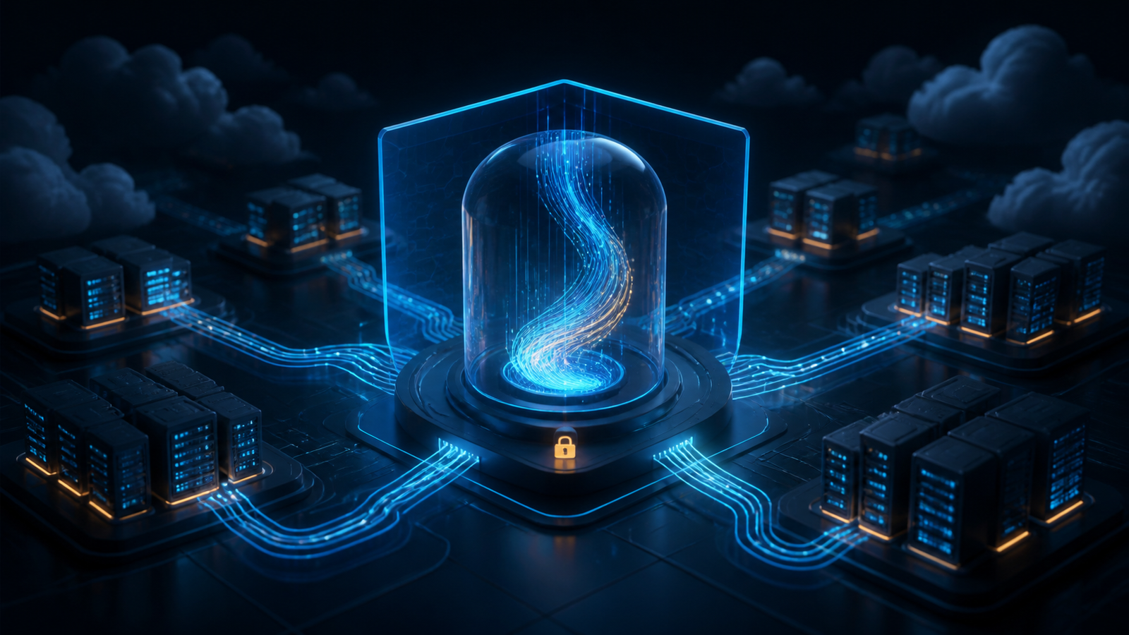 Editorial illustration of isolated AI code execution inside a distributed Ray cluster