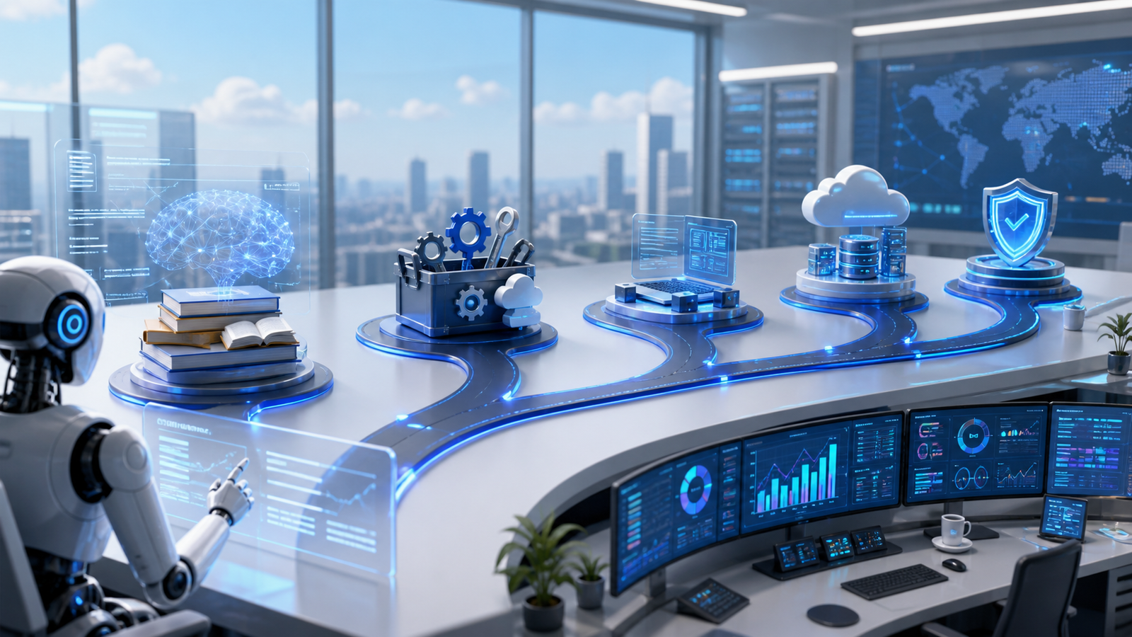 AI DevOps roadmap 2026 with skills, tools, projects, cloud infrastructure, security, and observability stages