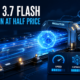 Gemini 3.7 Flash model moving through a guarded production inference pipeline with speed, capability and lower-cost indicators