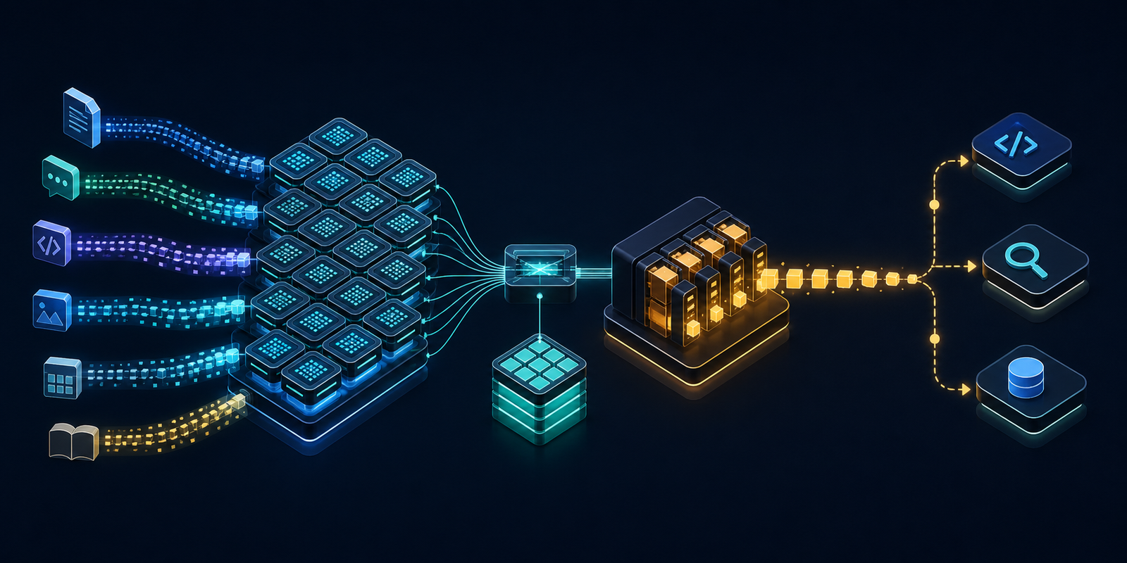 Illustration of parallel context processing feeding a specialized sequential decode engine and agent tools