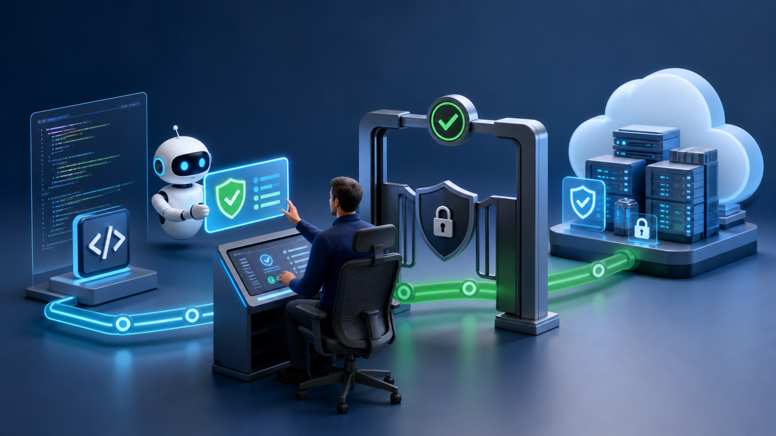 DevOps approval gate reviews an AI-proposed security patch before deployment to production.