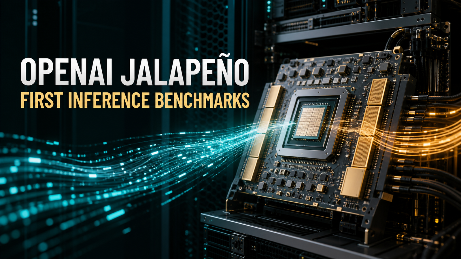 OpenAI Jalapeño inference accelerator illustrated inside a data-center rack with token streams
