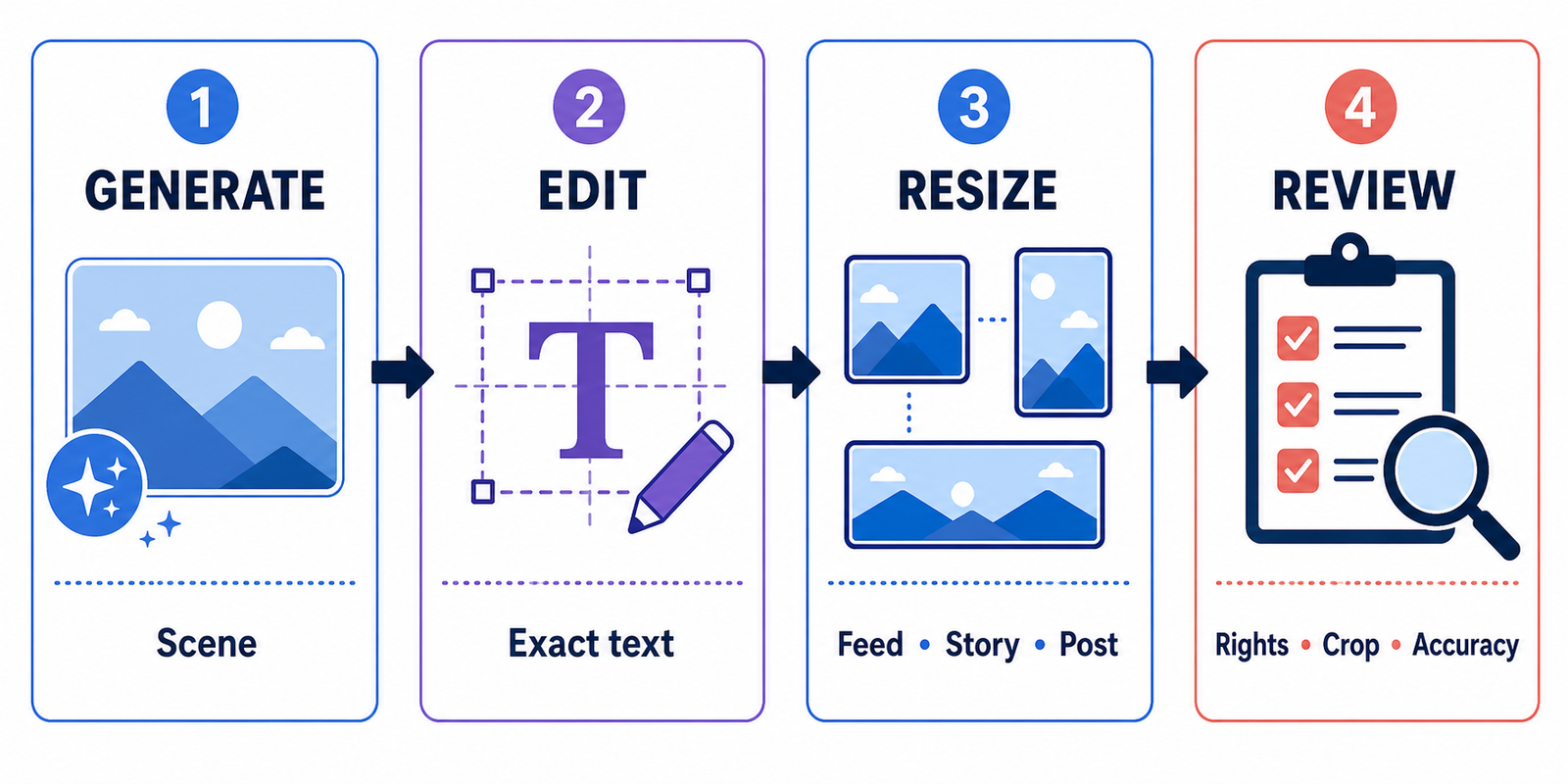 Four-step workflow for creating social media images with free AI tools