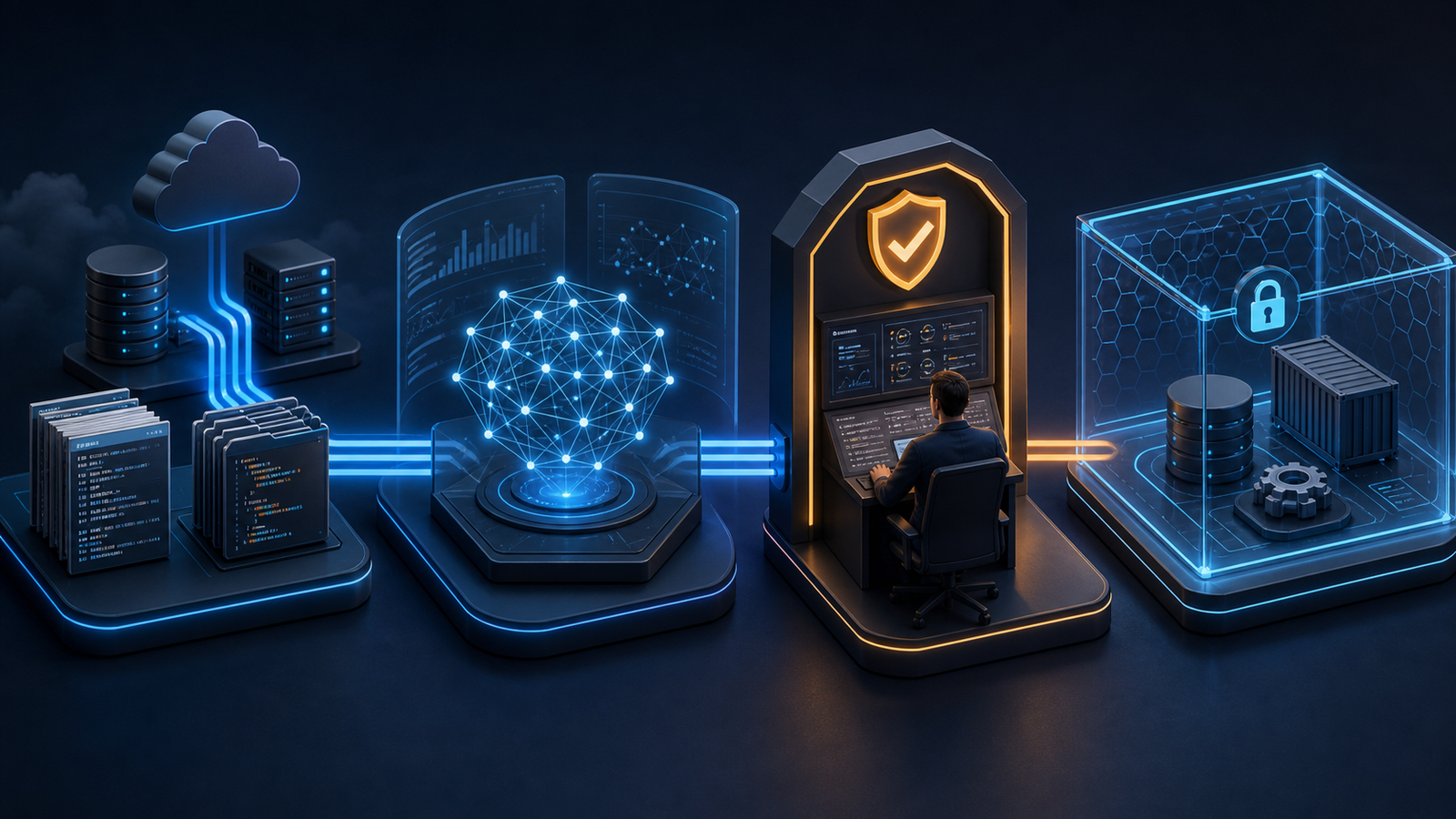 Staged AI security operations pipeline moving from read-only evidence review to advisory triage, human approval and bounded automated response
