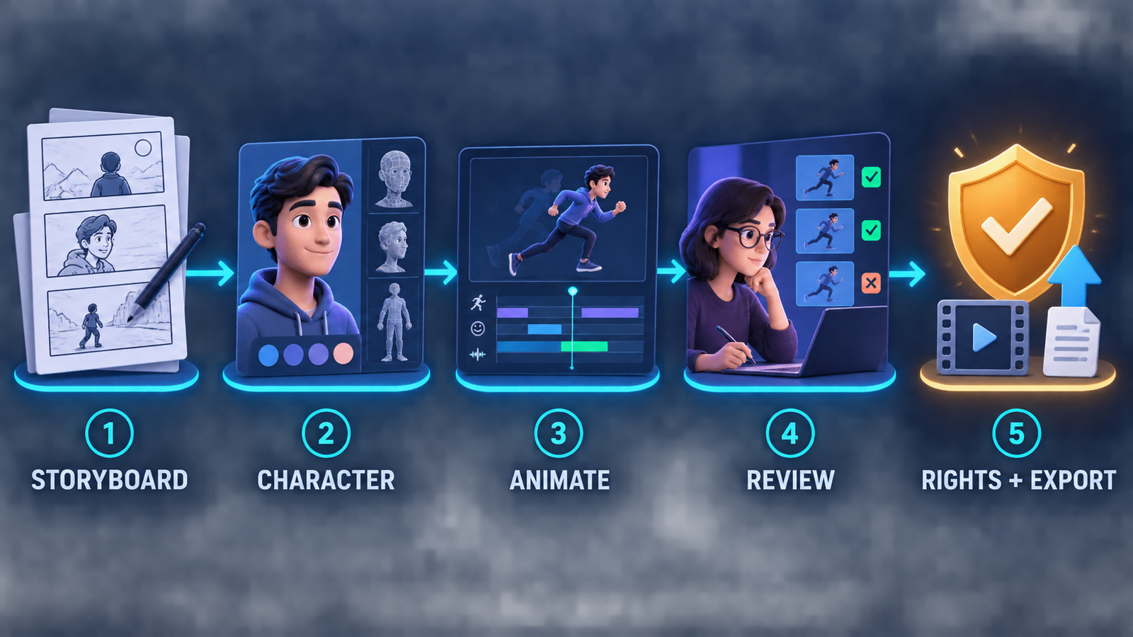 Free AI animation generator workflow from storyboard to rights review