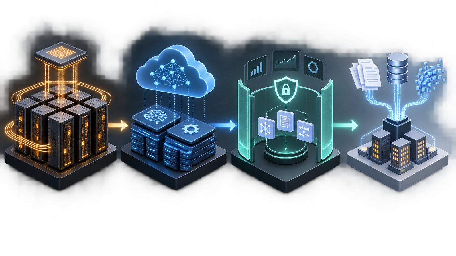 Illustration of AI workloads flowing through an accelerator supernode, agent runtime, security controls and enterprise context services