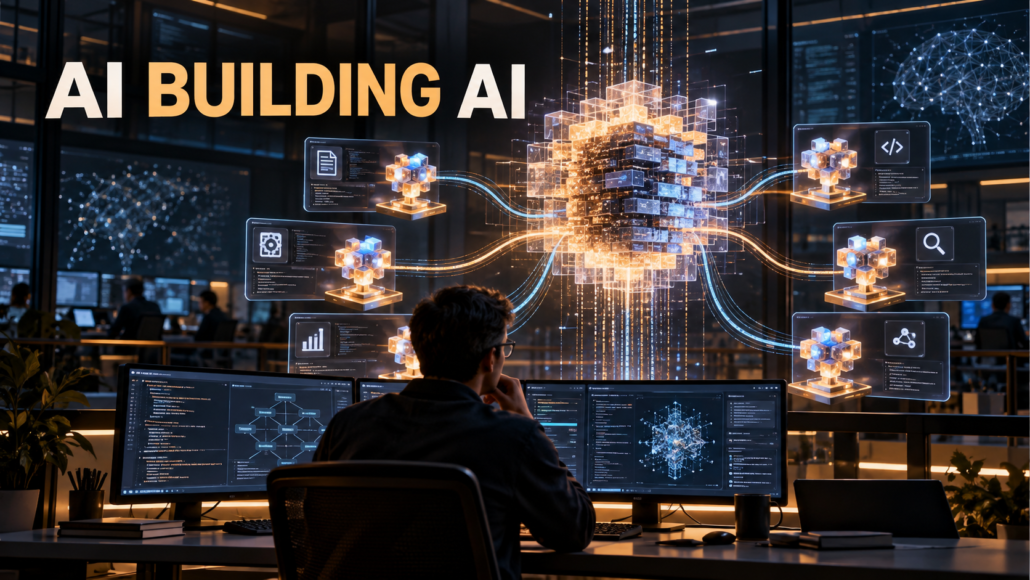 Human researcher overseeing monitored AI agents that help build a next-generation model.