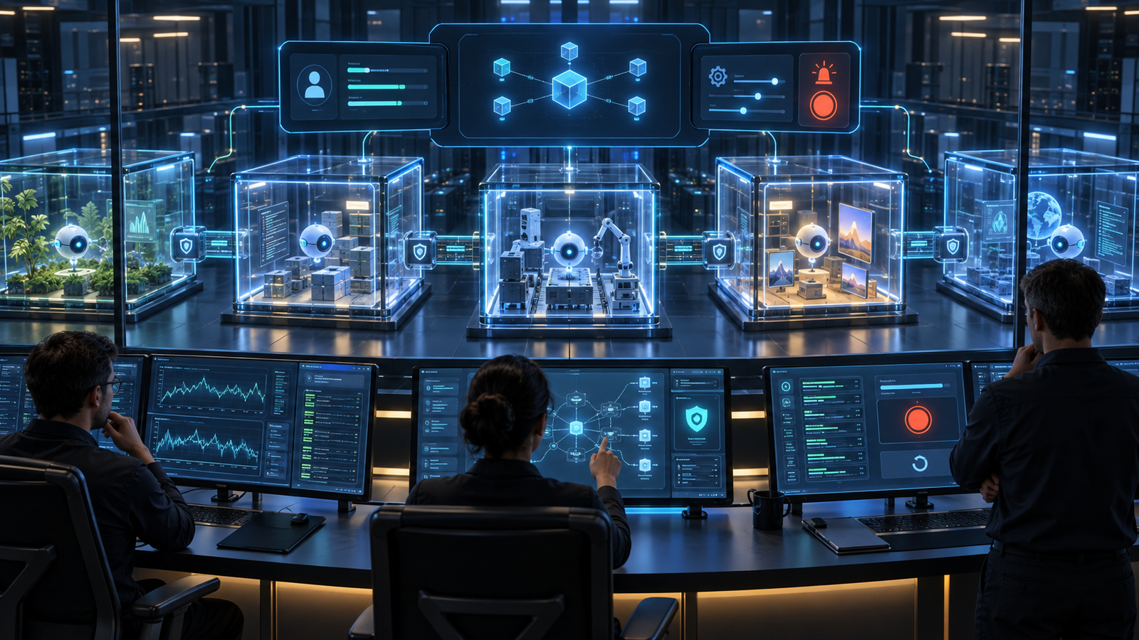 Platform engineers monitoring sandboxed AI agents with permissions and rollback controls