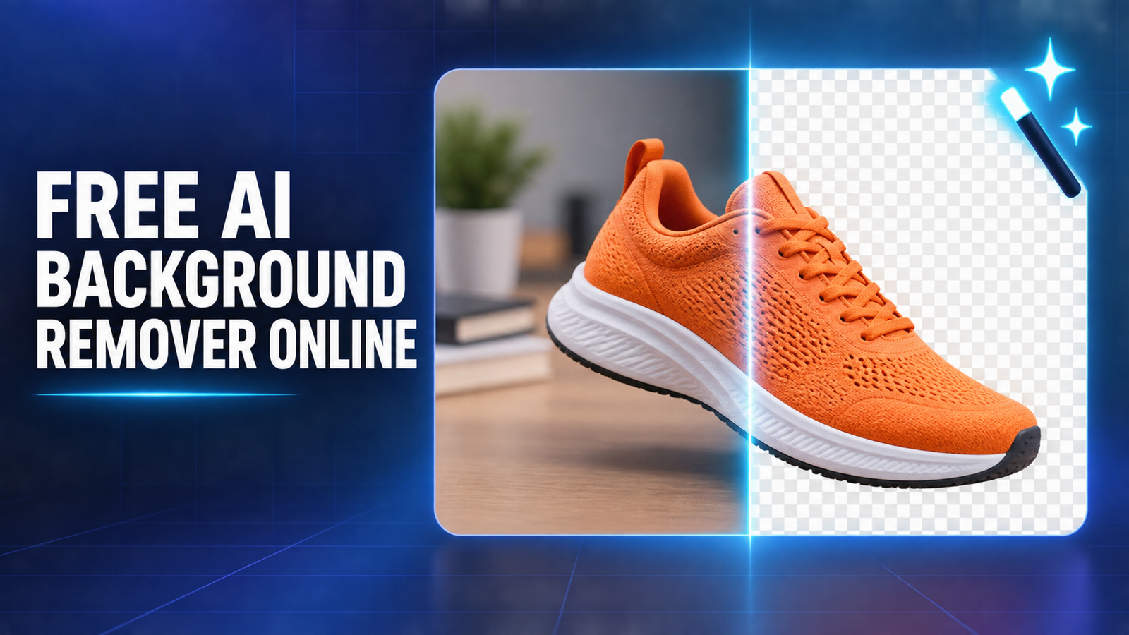 Free AI background remover online showing a sneaker before and after background removal