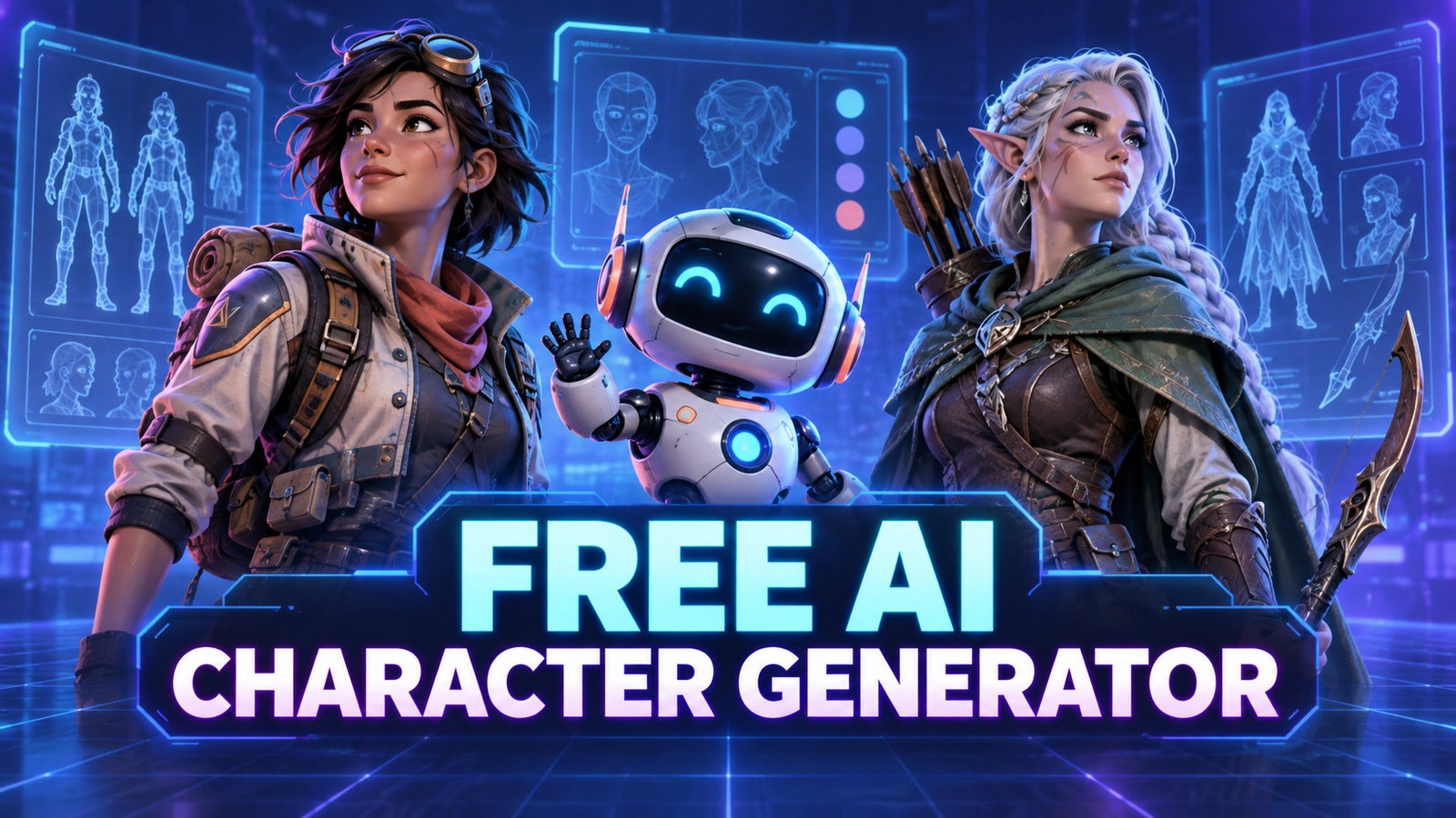 Free AI character generator creating original explorer, robot and fantasy character concepts
