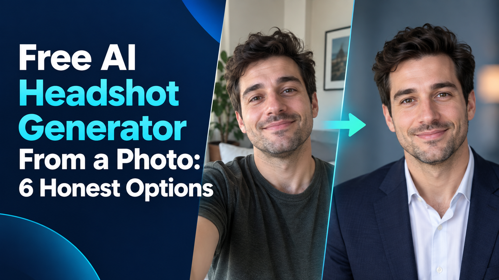Free AI headshot generator transforming a casual photo into a professional portrait