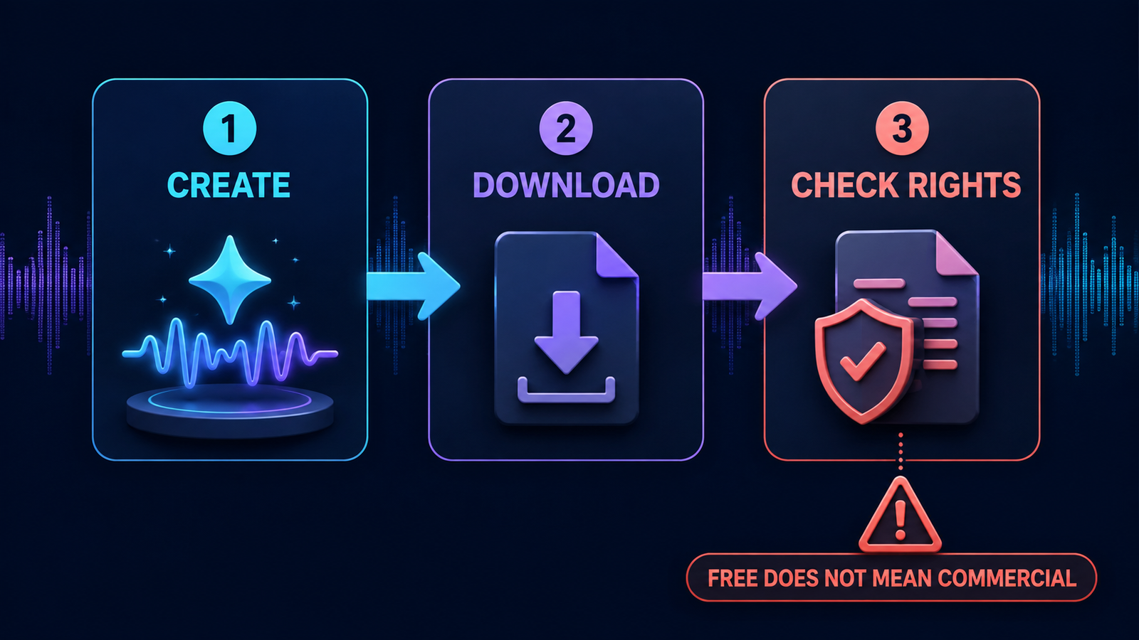 Free AI music generator selection workflow checking creation, download and usage rights