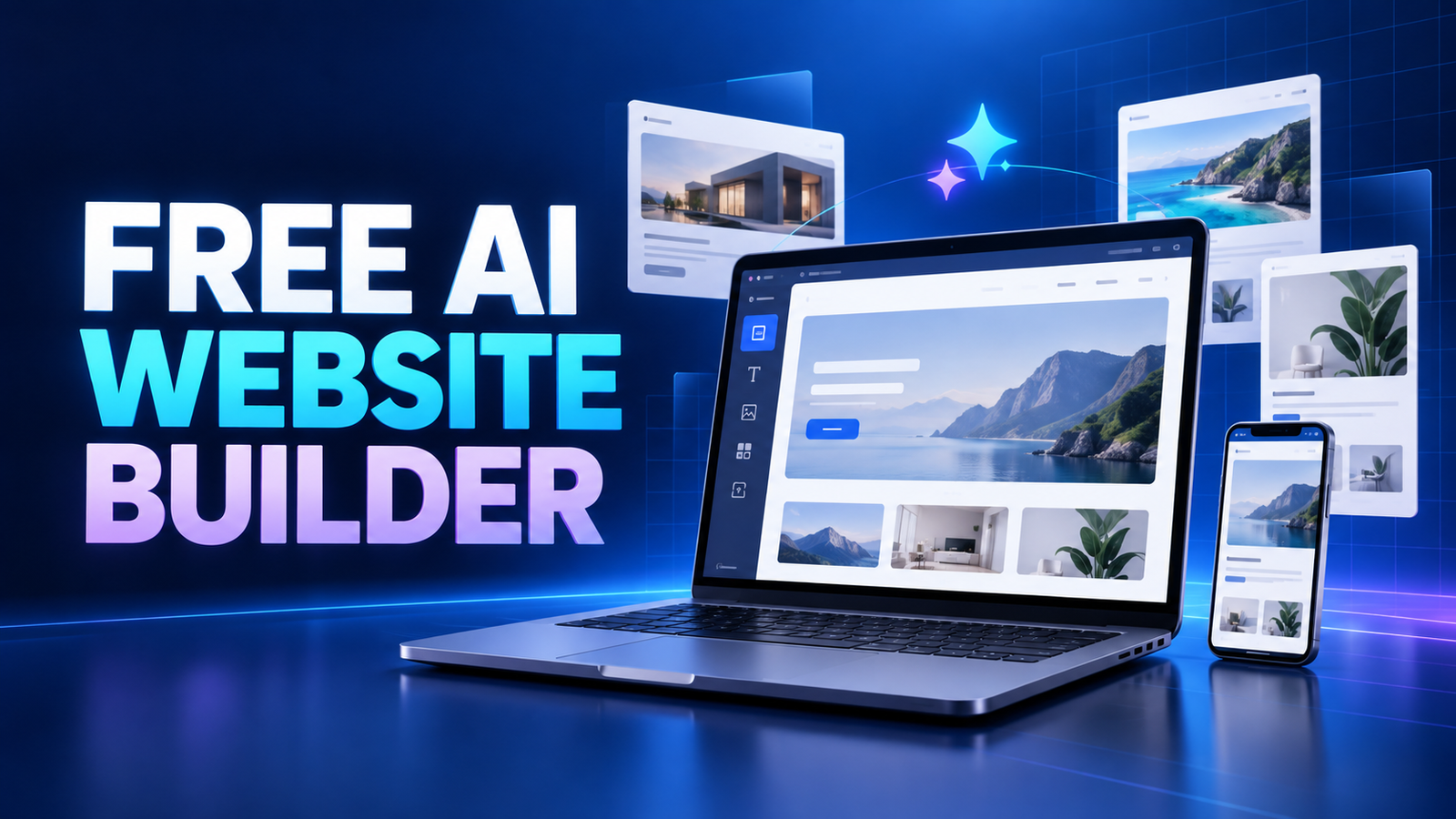 Free AI website builder shown on desktop and mobile screens