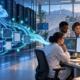 Abstract editorial illustration of an AI-assisted scientific workflow moving from rapid digital analysis into human verification and laboratory testing