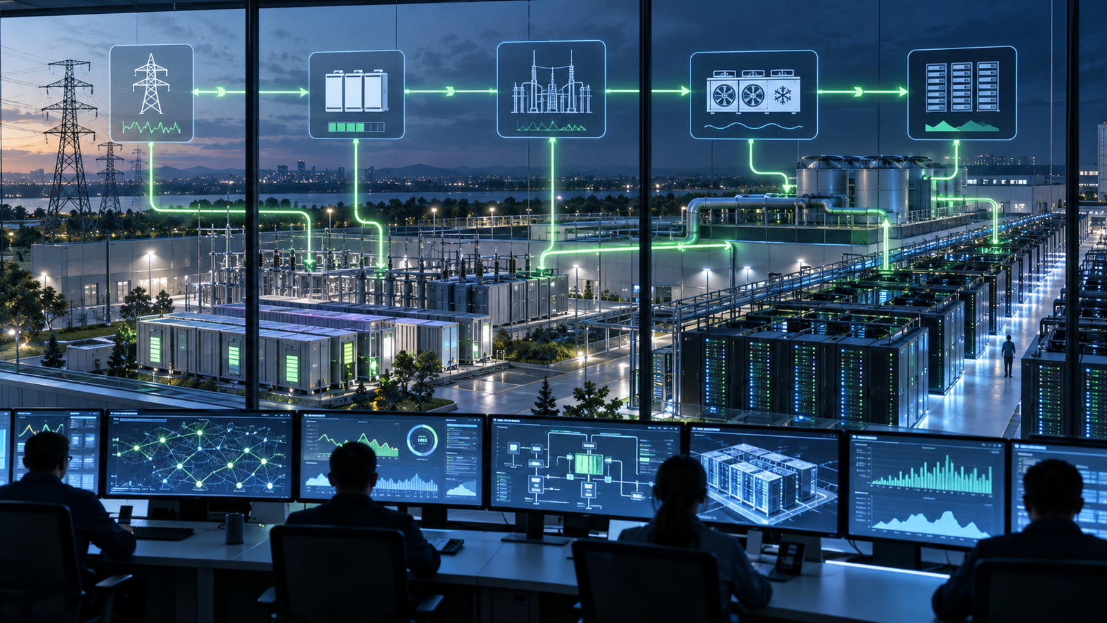 AI data center control room balancing grid signals batteries and compute capacity