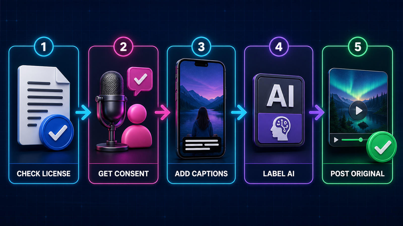 TikTok AI voice publishing checklist for license consent captions and disclosure
