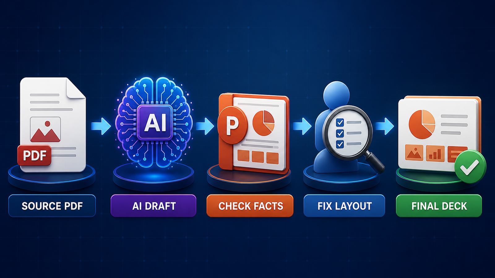 Workflow for checking an AI-generated PowerPoint against its source PDF